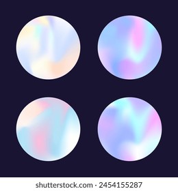 Holographic abstract backgrounds set. Gradient hologram. Retro holographic backdrop. Minimalistic 90s, 80s retro style graphic template for flyer, poster, banner, mobile app.