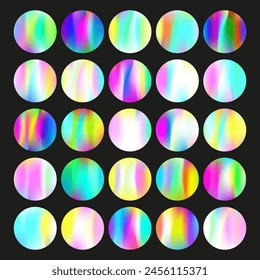 Holographic abstract backgrounds set. Gradient hologram. Neon holographic backdrop. Minimalistic 90s, 80s retro style graphic template for book, annual, mobile interface, web app.