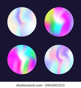 Holographic abstract backgrounds set. Gradient hologram. Iridescent holographic backdrop. Minimalistic 90s, 80s retro style graphic template for book, annual, mobile interface, web app.