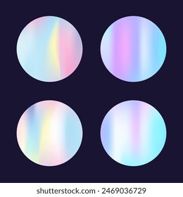 Holographic abstract backgrounds set. Gradient hologram. Neon holographic backdrop. Minimalistic 90s, 80s retro style graphic template for placard, presentation, banner, brochure.