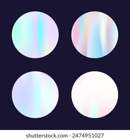 Conjunto de fondos abstractos holográficos. Holograma degradado. Fondo holográfico de plástico. Minimalista 90s, 80s Plantilla gráfica de estilo retro para libro, anual, interfaz móvil, App de Web.