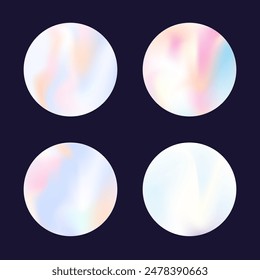 Conjunto de fondos abstractos holográficos. Holograma degradado. Fondo holográfico del arco iris. Minimalista 90s, 80s Plantilla gráfica de estilo retro para libro, anual, interfaz móvil, App de Web.