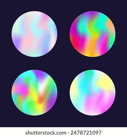 Conjunto de fondos abstractos holográficos. Holograma degradado. Fondo holográfico fluorescente. Minimalista 90s, 80s Plantilla gráfica de estilo retro para libro, anual, interfaz móvil, App de Web.