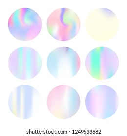 Holographic abstract backgrounds set. Liquid holographic backdrop with gradient mesh. 90s, 80s retro style. Iridescent graphic template for banner, flyer, cover, mobile interface, web app.