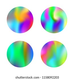 Holographic abstract backgrounds set. Minimal holographic backdrop with gradient mesh. 90s, 80s retro style. Pearlescent graphic template for banner, flyer, cover, mobile interface, web app.