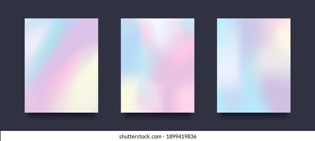 Holographic Abstract Gradient Background. Set of Patterns on black background.