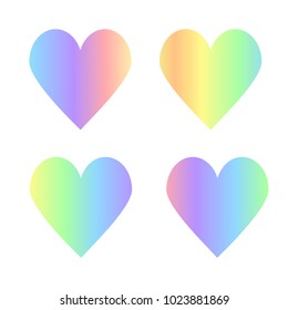 Holographic abstract hearts background in pastel  neon color design. Vector illustration for your modern style trends 80s 90s background for creative project design