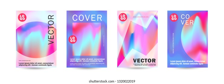 Holografische abstrakte flüssige Hintergrundeinstellung. Helles, geflochtenes Muster in rosa, blauen, grünen Tönen. Modische Werbevektor in Retro für Buch, jährliche, mobile Schnittstelle, Web-Anwendung. -