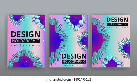 Holographic abstract page template, retro aqvamarine stone mineral shiny hipster, neon and pastel gradient colors. Stylish geometric creative  cover, 90s style, realistic rainbow sheen silver chrome 