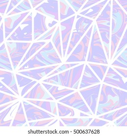 Holographic abstract seamless pattern. Geometric fashion background. Vector hologram illustration for trendy modern design. Pastel color palette.