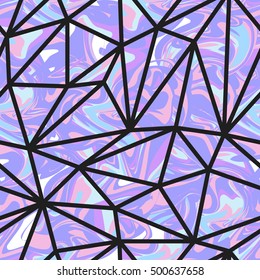 Holographic abstract seamless pattern. Geometric fashion background. Vector hologram illustration for trendy modern design. Pastel color palette.