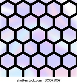 Holographic abstract seamless pattern. Geometric fashion background. Vector hologram illustration for trendy modern design. Pastel color palette.