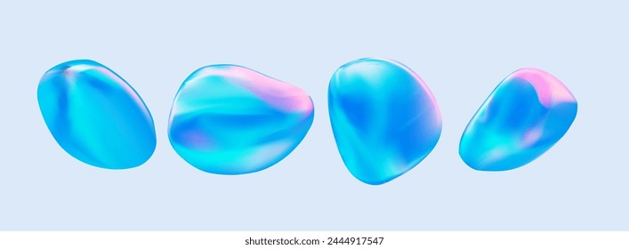 A holographic abstract shape in the form of a gel or liquid stone. 3D vector element