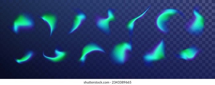 Holographic abstract soft gradient texture isolated set. Y2k aura cyber shape. Realistic polar lights.