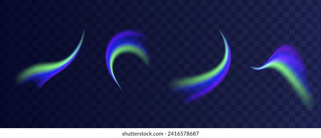Conjunto aislado de textura holográfica abstracta de gradiente suave. Forma cibernética de aura Y2k. Luces polares realistas