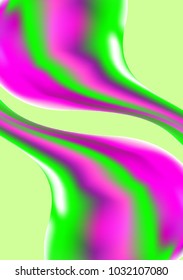 Holographic Abstraction in Green and Pink Colors. Thick Substance in Futuristic Style. 3d Abstract Illustration. Glossy Holographic Liquid for Fashion Flyer, Brochure Design, Web Design, Cover.