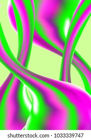 Holographic Abstraction in Green and Pink Colors. Thick Substance in Futuristic Style. 3d Abstract Illustration. Glossy Holographic Liquid for Fashion Flyer, Brochure Design, Web Design, Cover.