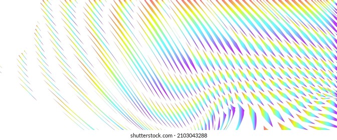 Holographic abstraction with linear optical illusion in trendy neon tones. Pastel pattern background with mesh moire effect. For your creative project design, cover, book, printing, gift card, flyers.