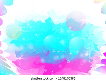 Holographic background with abstract cosmos landscape and future universe. Pearlescent mountain silhouette with wavy glitch. Futuristic gradient and shape. 3d fluid. Memphis holographic background.