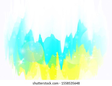 Holographic background with abstract cosmos landscape and future universe. Hipster mountain silhouette with wavy glitch. Futuristic gradient and shape. 3d fluid. Memphis holographic background.