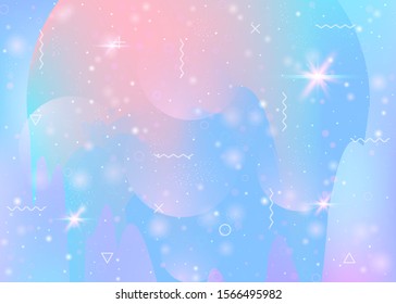 Holographic background with abstract cosmos landscape and future universe. 3d fluid. Futuristic gradient and shape. Multicolor mountain silhouette with wavy glitch. Memphis holographic background.