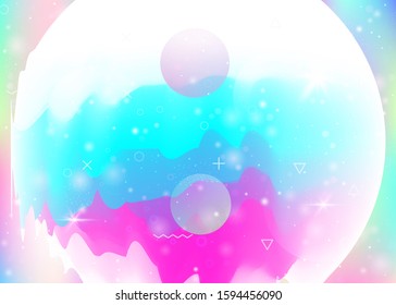 Holographic background with abstract cosmos landscape and future universe. 3d fluid. Futuristic gradient and shape. Multicolor mountain silhouette with wavy glitch. Memphis holographic background.