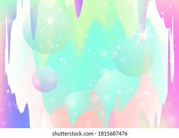 Holographic background with abstract cosmos landscape and future universe. Futuristic gradient and shape. 3d fluid. Liquid mountain silhouette with wavy glitch. Memphis holographic background.