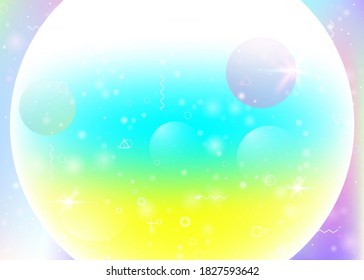 Holographic background with abstract cosmos landscape and future universe. Mystical mountain silhouette with wavy glitch. Futuristic gradient and shape. 3d fluid. Memphis holographic background.