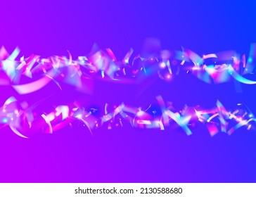 Holographic Background. Birthday Confetti. Rainbow Sparkles. Party Abstract Decoration. Digital Foil. Surreal Art. Blue Shiny Texture. Retro Flare. Violet Holographic Background