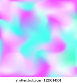Holographic background. Bright smooth mesh blurred futuristic pattern in pink, blue, green colors. Fashionable ad vector. Intensive gradient of holographic spectrum for printed products, covers.