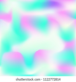 Holographic background. Bright smooth mesh blurred futuristic pattern in pink, blue, green colors. Fashionable ad vector. Intensive gradient of holographic spectrum for printed products, covers.