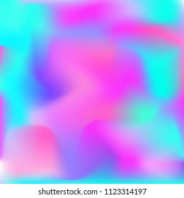 Holographic background. Bright smooth mesh blurred futuristic pattern in pink, blue, green colors. Fashionable ad vector. Intensive gradient of holographic spectrum for printed products, covers.