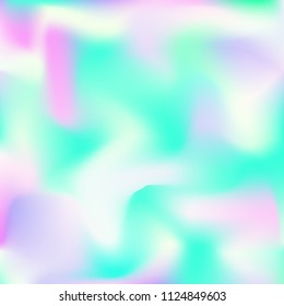 Holographic background. Bright smooth mesh blurred futuristic pattern in pink, blue, green colors. Fashionable ad vector. Intensive gradient of holographic spectrum for printed products, covers.