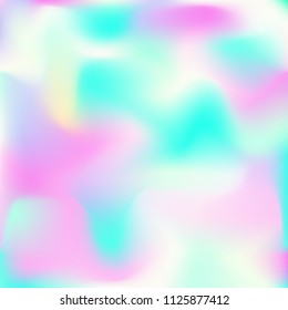 Holographic background. Bright smooth mesh blurred futuristic pattern in pink, blue, green colors. Fashionable ad vector. Intensive gradient of holographic spectrum for printed products, covers.