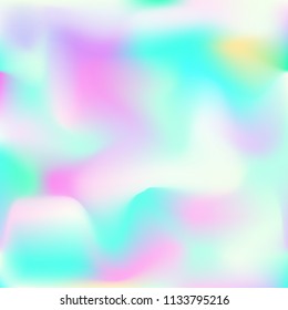 Holographic background. Bright smooth mesh blurred futuristic pattern in pink, blue, green colors. Fashionable ad vector. Intensive gradient of holographic spectrum for printed products, covers.