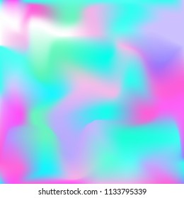 Holographic background. Bright smooth mesh blurred futuristic pattern in pink, blue, green colors. Fashionable ad vector. Intensive gradient of holographic spectrum for printed products, covers.