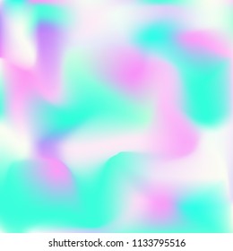 Holographic background. Bright smooth mesh blurred futuristic pattern in pink, blue, green colors. Fashionable ad vector. Intensive gradient of holographic spectrum for printed products, covers.
