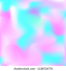 Holographic background. Bright smooth mesh blurred futuristic pattern in pink, blue, green colors. Fashionable ad vector. Intensive gradient of holographic spectrum for printed products, covers.