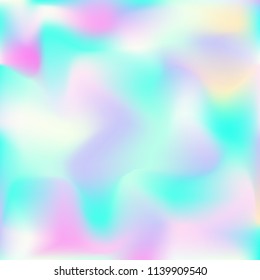 Holographic background. Bright smooth mesh blurred futuristic pattern in pink, blue, green colors. Fashionable ad vector. Intensive gradient of holographic spectrum for printed products, covers.