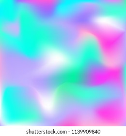 Holographic background. Bright smooth mesh blurred futuristic pattern in pink, blue, green colors. Fashionable ad vector. Intensive gradient of holographic spectrum for printed products, covers.