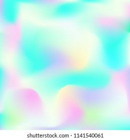 Holographic background. Bright smooth mesh blurred futuristic pattern in pink, blue, green colors. Fashionable ad vector. Intensive gradient of holographic spectrum for printed products, covers.