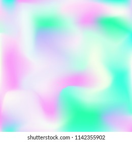 Holographic background. Bright smooth mesh blurred futuristic pattern in pink, blue, green colors. Fashionable ad vector. Intensive gradient of holographic spectrum for printed products, covers.