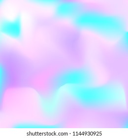 Holographic background. Bright smooth mesh blurred futuristic pattern in pink, blue, green colors. Fashionable ad vector. Intensive gradient of holographic spectrum for printed products, covers.