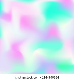Holographic background. Bright smooth mesh blurred futuristic pattern in pink, blue, green colors. Fashionable ad vector. Intensive gradient of holographic spectrum for printed products, covers.
