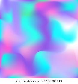 Holographic background. Bright smooth mesh blurred futuristic pattern in pink, blue, green colors. Fashionable ad vector. Intensive gradient of holographic spectrum for printed products, covers.