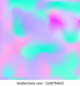 Holographic background. Bright smooth mesh blurred futuristic pattern in pink, blue, green colors. Fashionable ad vector. Intensive gradient of holographic spectrum for printed products, covers.