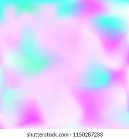 Holographic background. Bright smooth mesh blurred futuristic pattern in pink, blue, green colors. Fashionable ad vector. Intensive gradient of holographic spectrum for printed products, covers.