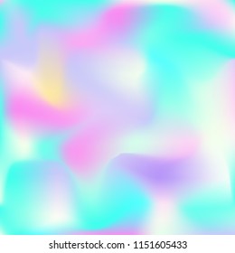Holographic background. Bright smooth mesh blurred futuristic pattern in pink, blue, green colors. Fashionable ad vector. Intensive gradient of holographic spectrum for printed products, covers.