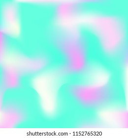 Holographic background. Bright smooth mesh blurred futuristic pattern in pink, blue, green colors. Fashionable ad vector. Intensive gradient of holographic spectrum for printed products, covers.