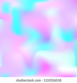 Holographic background. Bright smooth mesh blurred futuristic pattern in pink, blue, green colors. Fashionable ad vector. Intensive gradient of holographic spectrum for printed products, covers.